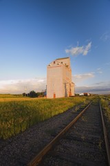Grain elevator along side of railway tracks