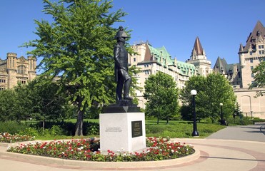 A commemorative statue in a park