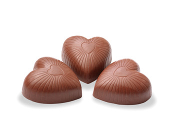 tree choclate heart on the white background