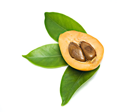 Section Of Loquat On Leaves Isolated On White Background