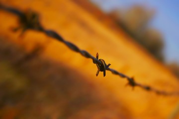 Close up of barbed wire fence