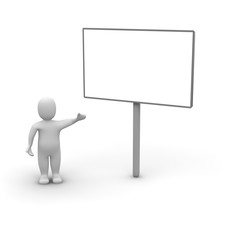 Man and billboard. 3d rendered illustration.