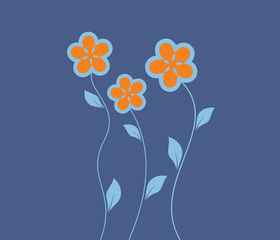 Three flowers on a dark blue background