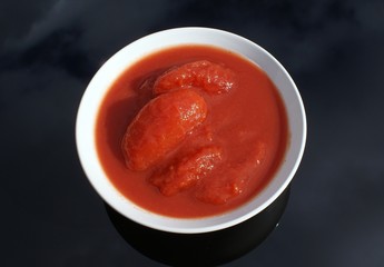 Bowl of tomatoes in juice