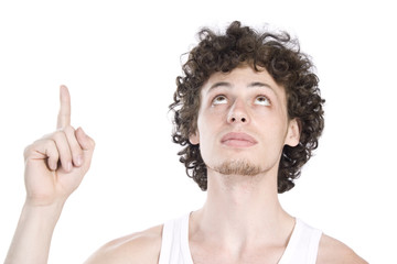 Young man shows direction