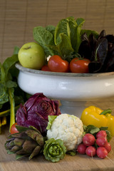 Freshly harvested organic fruits and vegetables