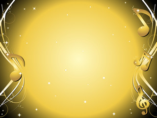 Golden background with music notes and ornaments