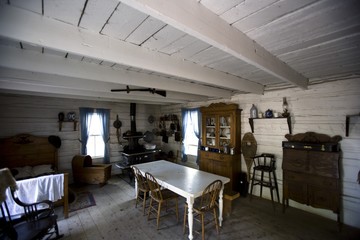 Interior of old fashioned cabin, Fort Edmonton, Alberta, Canada