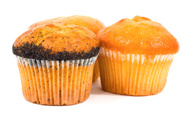Three muffins isolated on white