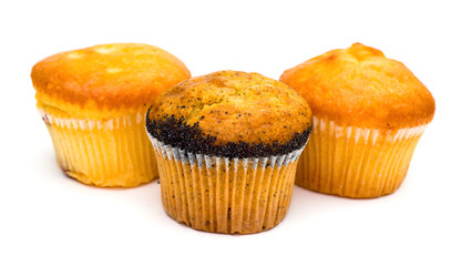 Three muffins isolated on white