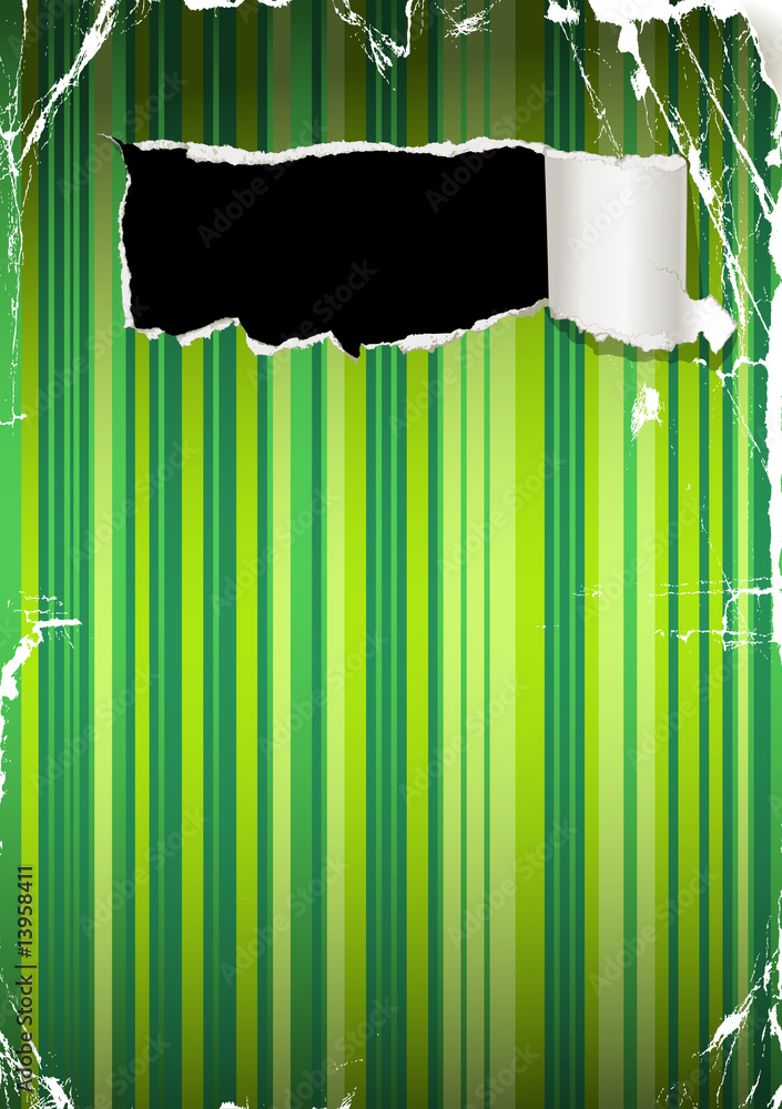 Sticker green striped background with grunge elements