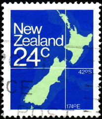 New Zealand. carte géographique. Timbre postal.