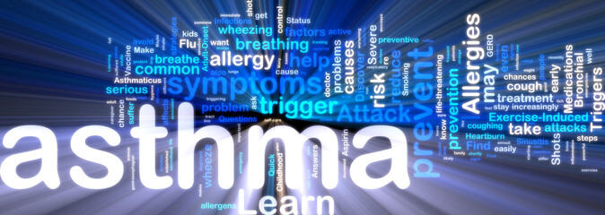 Asthma wordcloud glowing - obrazy, fototapety, plakaty