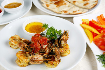 Fried royal shrimps decoration pineapple