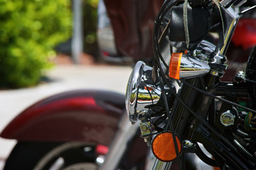 detail of motorcycle front end with headlight