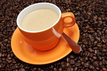 tasse kaffee mit frischen bohnen