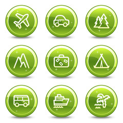 Travel and transport web icons set 1, green buttons series