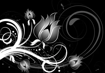 Washable wall murals Flowers black and white Floral abstraction for design.