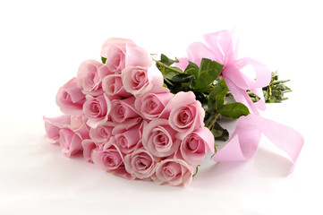 Pink rose valentines or wedding posy isolated on white