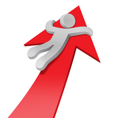 3d character man driving a red arrow to the top for success