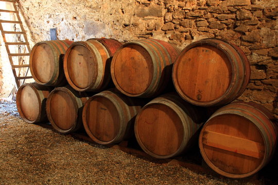 Weinfässer, Holzfässer, Weinkeller, Languedoc Roussilion