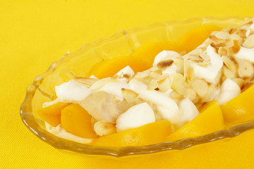 Crepe with peaches and whipped cream