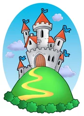 Wall murals Castle Fairy tale castle with clouds
