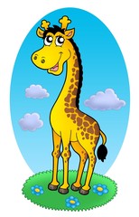 Girafe mignonne debout sur l& 39 herbe