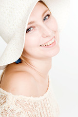 Fototapeta premium Sexy woman in hat isolated on white