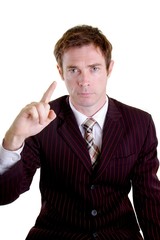 Business man with number one gesture finger pointing