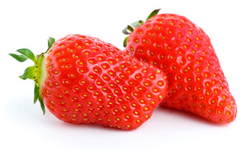 Pair of ripe red strawberries