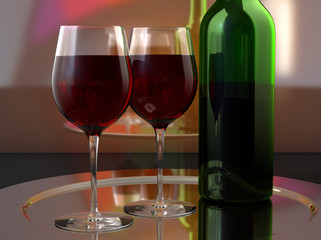 Wine glasses and bottle