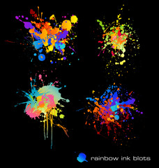 set of four rainbow-colored ink splats