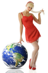 blond pinup in red