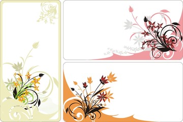 Bouquets. Decorative floral background for three cards. Vector