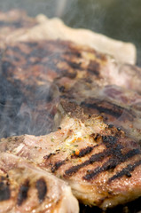 Preparing barbecue on classical way in close up