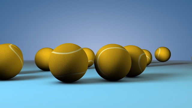 3d Tennis Balls Falling On To The Ground And Bouce Each Other