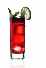 Red cocktail with mint and ice