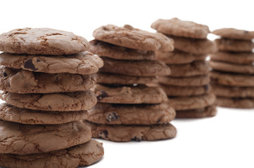 Fototapeta na wymiar Stacked chocolate chip cookies