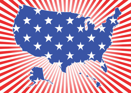 Map of US on burst background