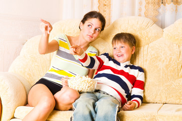 Girls and the boy on sofa