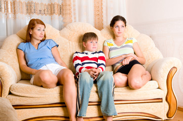 Girls and the boy on sofa