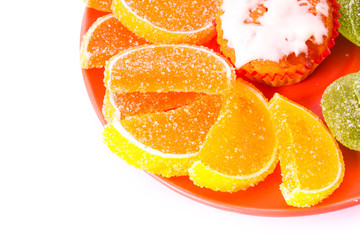 Fototapeta na wymiar Fruit jelly on white background