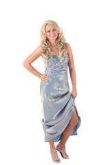 Blond girl in evening dress