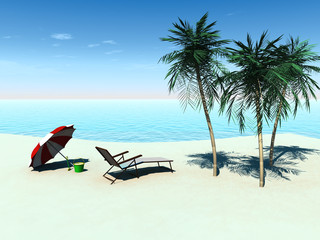 Naklejka na ściany i meble Deck chair on a tropical beach.