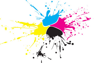 CMYK paint splat whith drops