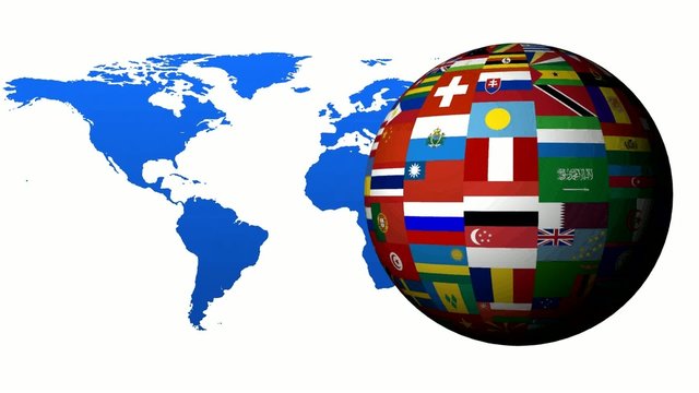 World flags on World Map