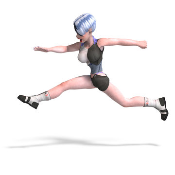 female scifi heroine jumping over something With Clipping Path o