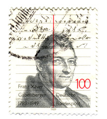 Old canceled german stamp with man