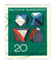 Old canceled german stamp with minerals